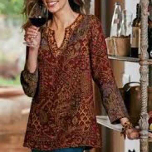 Soft Surroundings Nikol Women's Plus Size 2X Tapestry Paisley Tunic - Picture 2 of 7